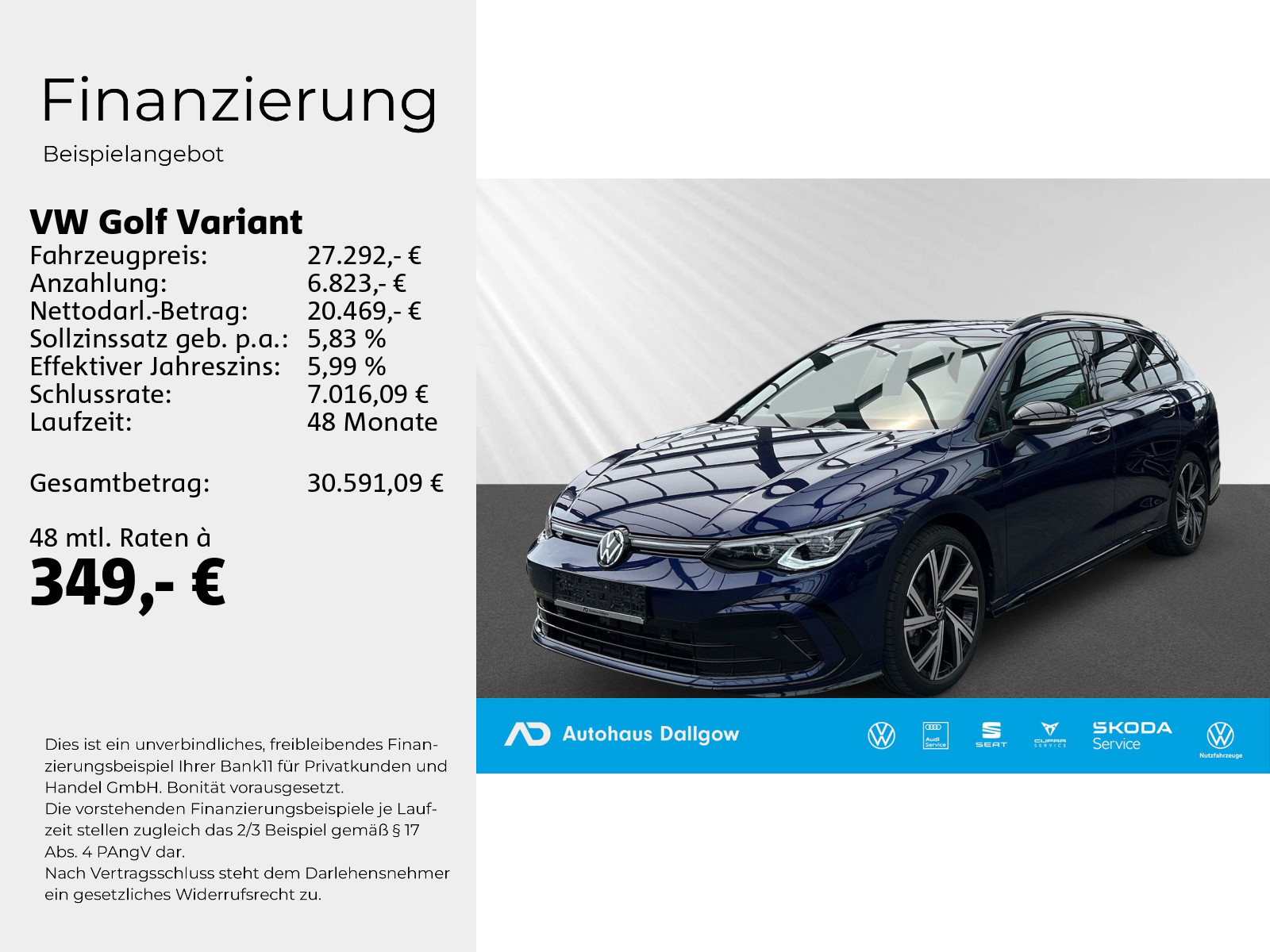 Golf Variant R-Line 1,5l eTSI DSG+Klima+LED+PDC+